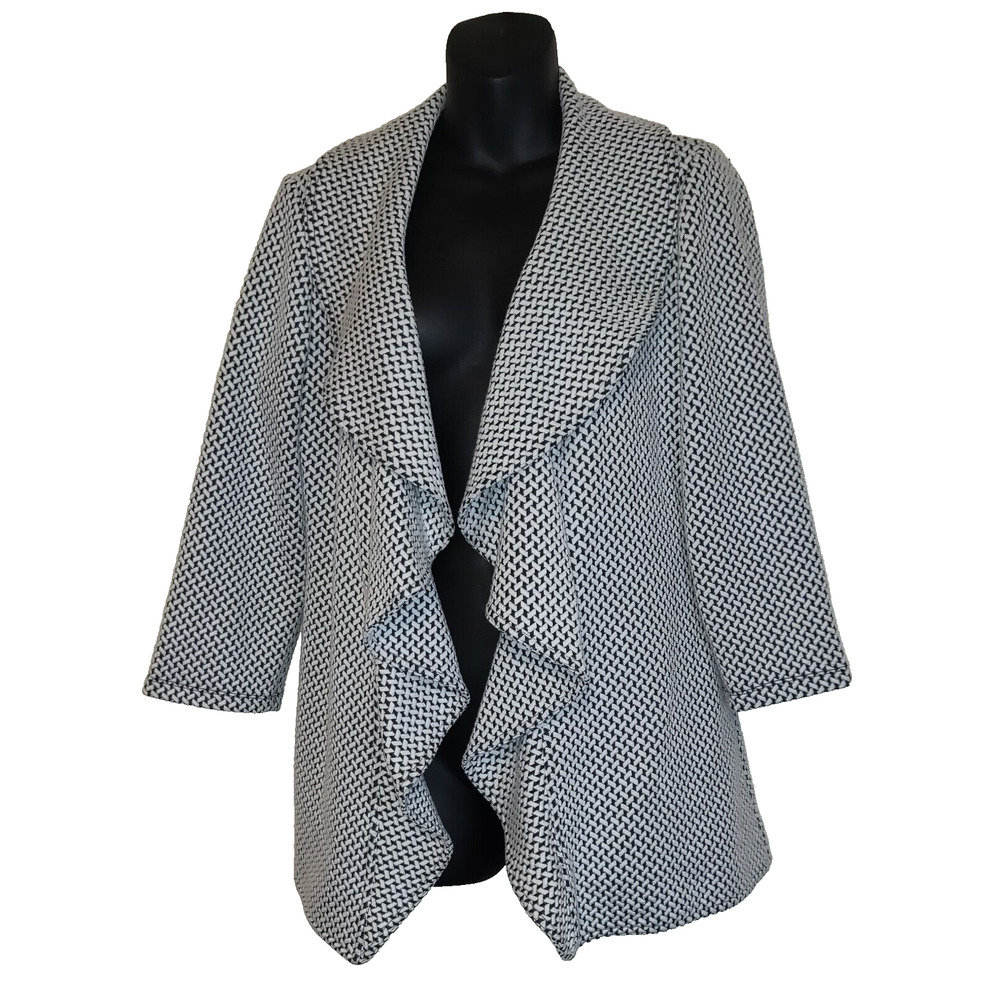 Chevron Cardigan Black & White Blazer Jacket CALVIN KLEIN Ruffle Women's SIZE 4
